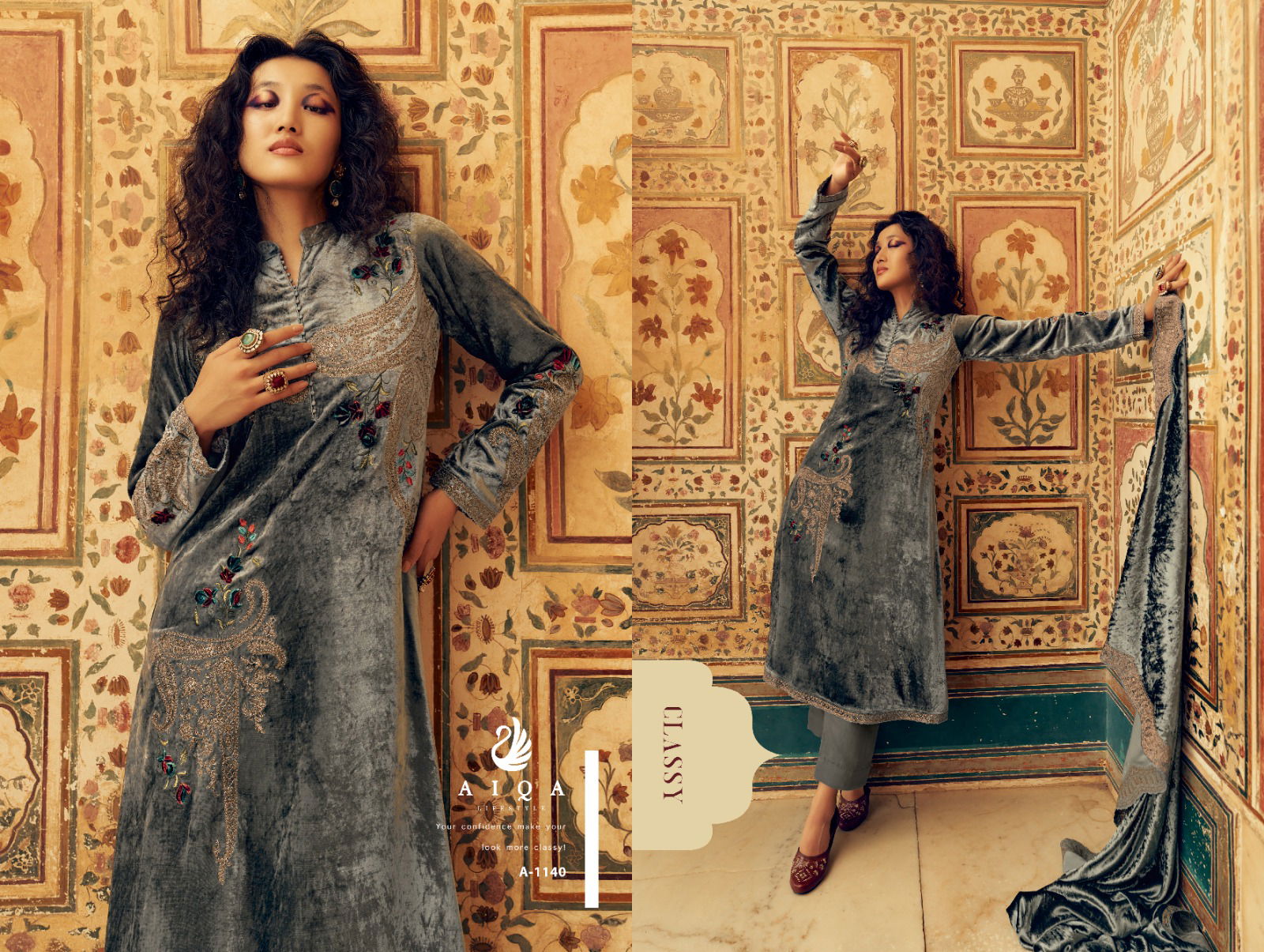 Sastra By Aiqa Winter Wear Fancy Work Velvet Salwar Kameez Wholesale Online
